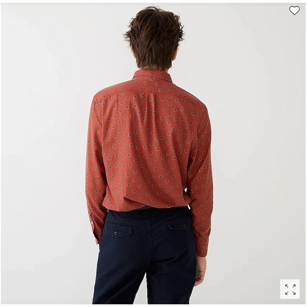 NWT J. Crew Men's Square Flower Red/Rust Blue Cotton-Wool Challis Shirt